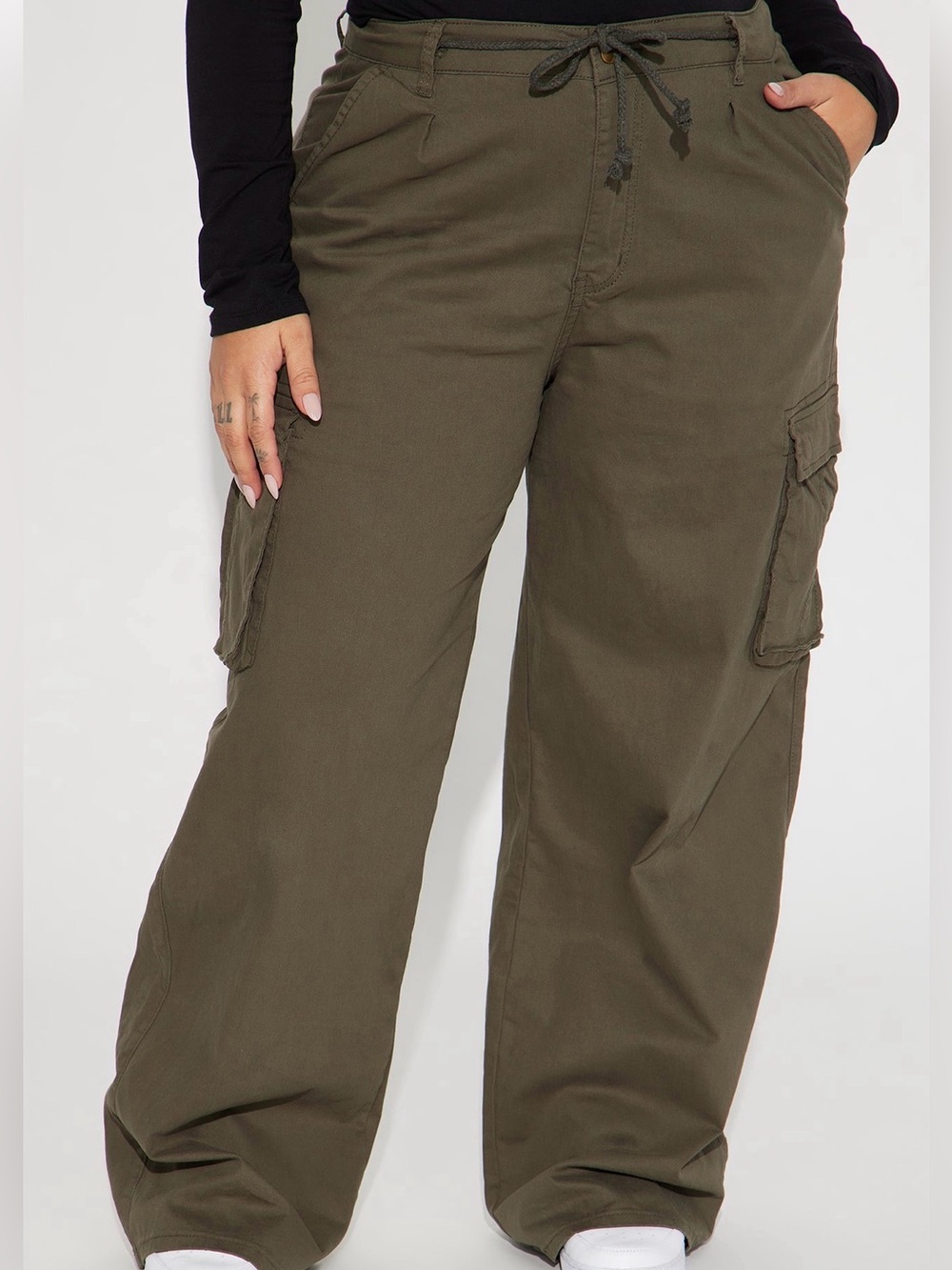 Fashion Nova Olive Cargo Wide-Leg Pants